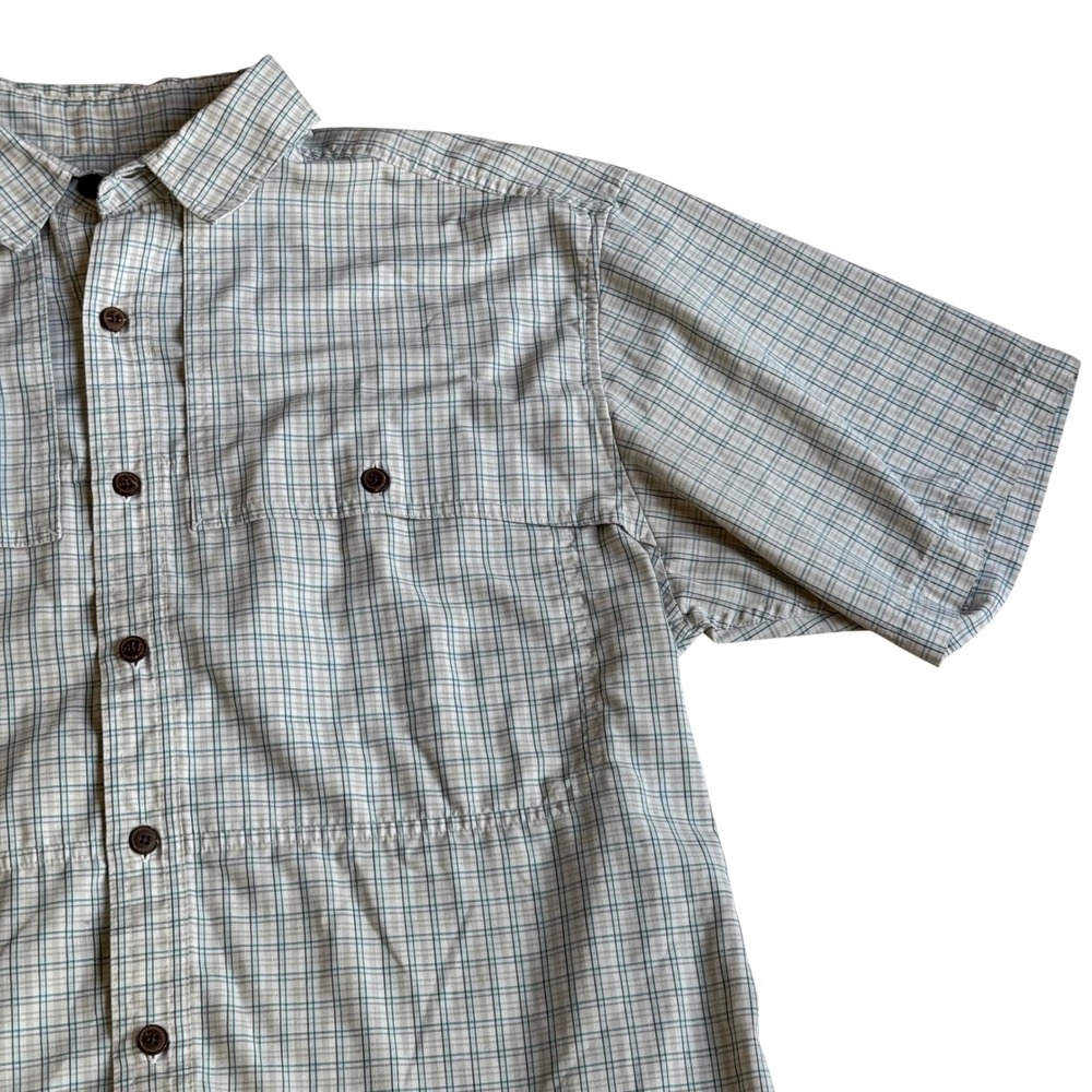 Patagonia Mens Short Sleeve Plaid Button Down Shirt Tan Green Hiking Size M - Picture 4 of 12